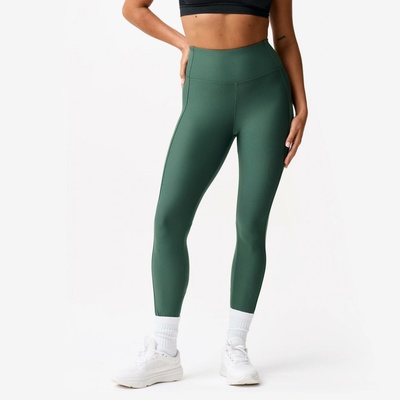 DOMYOS Dámske fitness legíny s vreckom tmavozelené