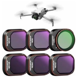 NEEWER ND&CPL clip-on filter set compatible with DJI Mini 4 Pro, 6 pieces polarizing filters and gray filters ND8 ND16 ND32 ND64 ND128 with ultra-thin frame drone lens accessories, coated HD glass - 10104292