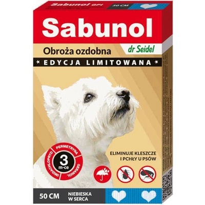 Sabunol GPI ozdobný modrý obojok so srdiečkami proti kliešťom a blchám pre psov 50 cm