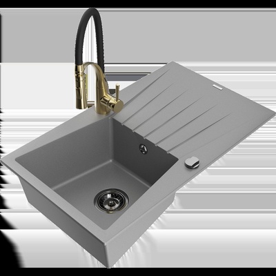 Cesar гранитна мивка с 1 отделение с отцедник и кухненски кран Aster, сив - 6514-71-73450-57-B (6514-71-73450-57-B)
