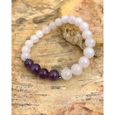Violet Chaos Náramok s elastickým materiálom z ružového kremeňa a ametystu! Prírodné kryštály! FE50070813540695HI