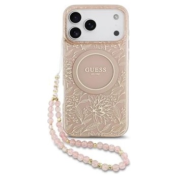 GUESS Дизайнерски кейс Guess IML Flowers Allover Strap MagSafe Case за iPhone 17 Pro Max - Pink
