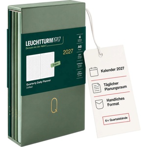 Leuchtturm1917 Quarterly Daily Calendar 2027 Dotted - Pocket (A6) - Set of 4 (1 calendar per quarter) - Shades of Green - Calendar Overview 2027 - 12-Month Planning - 400374 (400374)