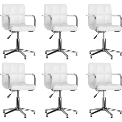 vidaXL Въртящи се трапезни столове, 6 бр, бели, изкуствена кожа (3088082)