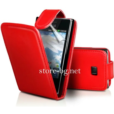 LG E400 OPTIMUS L3 Flip Калъф Червен + Протектор