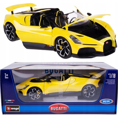 Bugatti Mistral W16 Bburago 18 11051 ŽLTÝ ROADSTER ŠPORTOVÉ AUTO 1:18