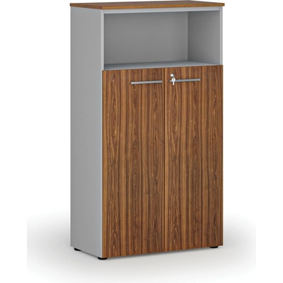 Primo Kombinovaná kancelárska skriňa GRAY, dvere na 3 poschodia, 1434 x 800 x 420 mm, sivá/orech