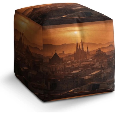 Sablio Taburet Cube Barcelona Night Skyline: 40x40x40 cm