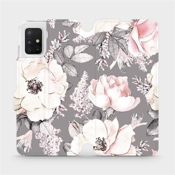 Pouzdro Mobiwear parádní flip Samsung Galaxy A51 - MX06S Květy na šedém pozadí
