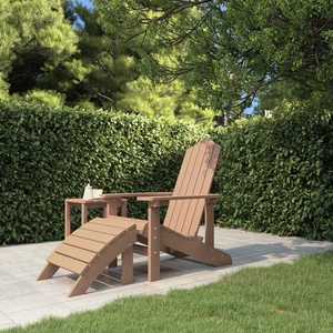 vidaXL Градински стол Adirondack с табуретка, HDPE, кафяв (318647)