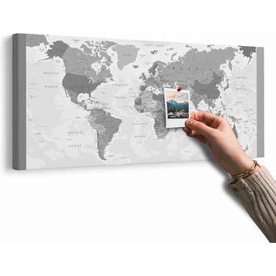 Obraz na korku podrobná mapa sveta v čiernobielom prevedení