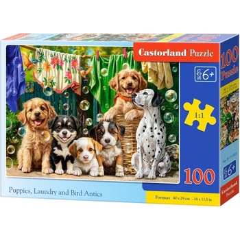 Castorland - Puzzle Puppies, Laundry and Bird Antics - 100 piese