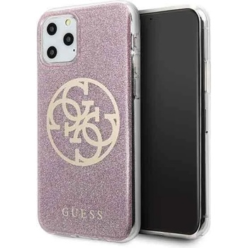 GUESS Circle Glitter 4G Case - дизайнерски кейс с висока защита за iPhone 11 Pro Max (розов)