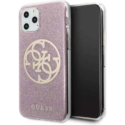 GUESS Circle Glitter 4G Case - дизайнерски кейс с висока защита за iPhone 11 Pro Max (розов)