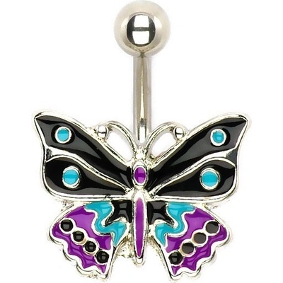 Šperky eshop ocelový piercing do pupíku trojbarevný glazovaný motýl U17.17