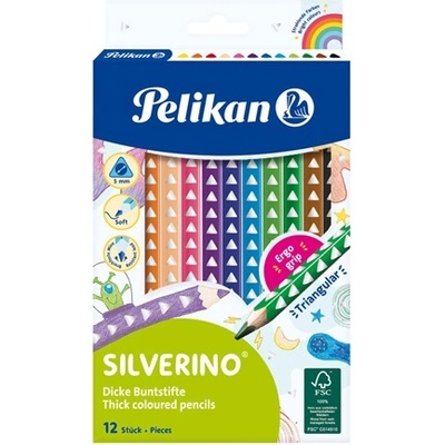 Pelikan Комплект цветни моливи Pelikan Silverino 12 цвята, дебел триъгълен молив 00700627 (00700627)