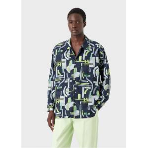 Giorgio Armani Риза с дълъг ръкав Emporio Armani Abstract Print Long Sleeve Shirt - Navy