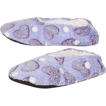 Дамски пантофи-балеринки в синьо със сърца и точки