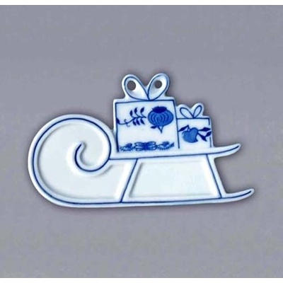 Cibulák vánoční ozdoba sáňky 9 cm originální cibulákový porcelán Dubí cibulový vzor 10659