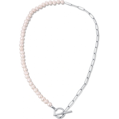 JwL Luxury Pearls Trendy oceľový náhrdelník s pravými riečnymi perlami JL0788