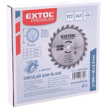 EXTOL PREMIUM kotouč pilový s SK plátky, 165x1,4x16mm, 24T