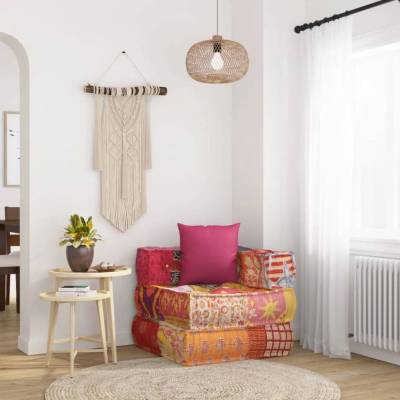 vidaXL Модулен пуф с възглавница пачуърк плат (350377)