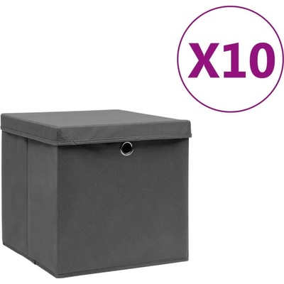 Petromila vidaXL Úložné boxy s vekom 10 ks 28x28x28 cm sivé