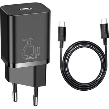 Baseus Зарядно устройство за променлив ток BASEUS Type-C с гнездо 25 W, бързо зарядно устройство PD + кабел Type-C, ЧЕРНО CCCJG25CE_B (CCCJG25CE_B)