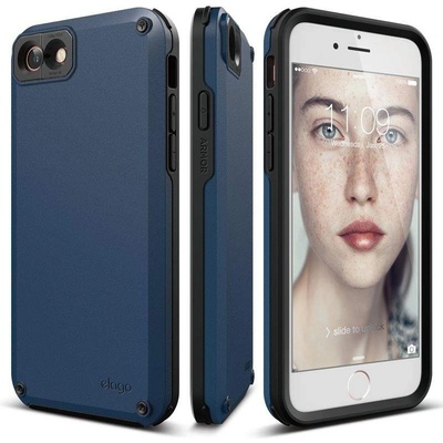 elago Armor Case - хибриден кейс (поликарбонат + TPU) и HD покритие за iPhone SE (2020), iPhone 8, iPhone 7 (тъмносин)