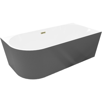 Mexen Silo свободно стояща ъглова вана дясна с набраздяване 150 x 75 см, бяла/сива, преливане златно - 52891507562P-50 (52891507562P-50)