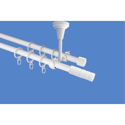 OK-GarnýžeCZ Garnýž kovová dvouřadá 19mm Techno bílá 180 cm do stropu / kroužky s háčkem
