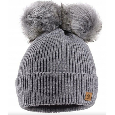 Fashionweek dámská zimní čepice se dvěma bambulkami WOOL2 šedý
