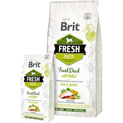 Brit Fresh Duck with Millet Adult Run & Work за активни кучета от всички породи, с прясно патешко месо, тиквички и спанак 2.5kg