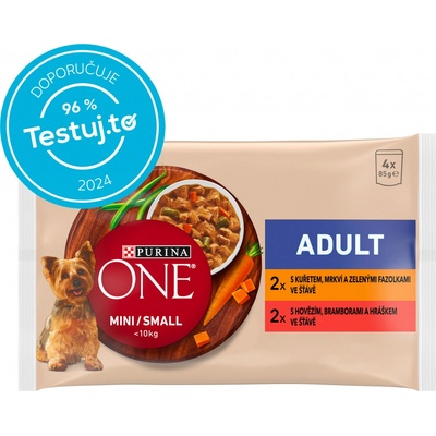 Purina One Adult Mini Kuře a hovězí ve šťávě 48 x 85 g