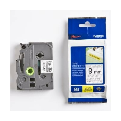 páska BROTHER TZS121 čierne písmo, transparentná páska extra lepivá ADHESIVE Tape (9mm) (TZES121)