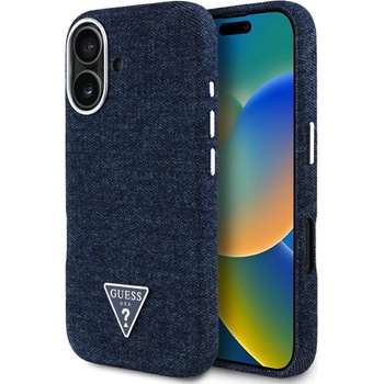 GUESS Калъф Guess Denim Triangle Logo MagSafe за iPhone 16 - син