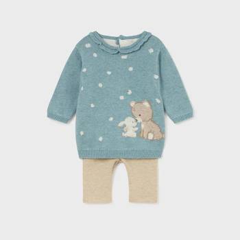 Mayoral Трикотажен комплект за новородено момиче в синьо с туника и бежов клин Майорал