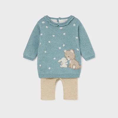 Mayoral Трикотажен комплект за новородено момиче в синьо с туника и бежов клин Майорал