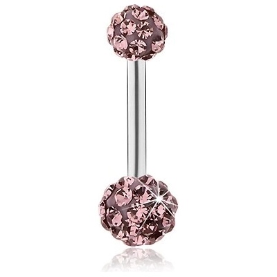 Šperky eshop piercing do bříška z chirurgické oceli kuličky zdobené fialovými zirkony SP27.01