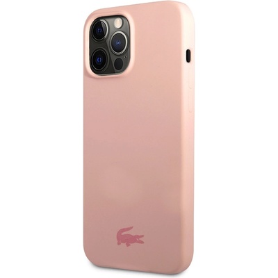 Lacoste Liquid Silicone Glossy Printing Logo Case - дизайнерски силиконов калъф за iPhone 13 Pro (розов)