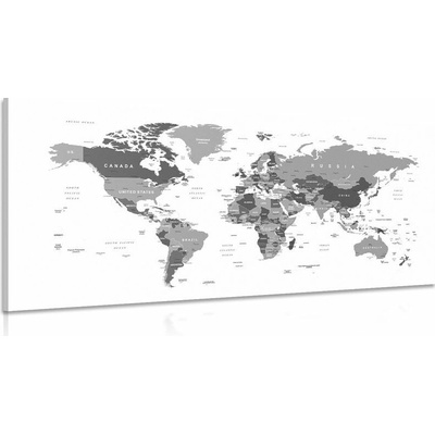 Obraz mapa sveta s čiernobielym nádychom