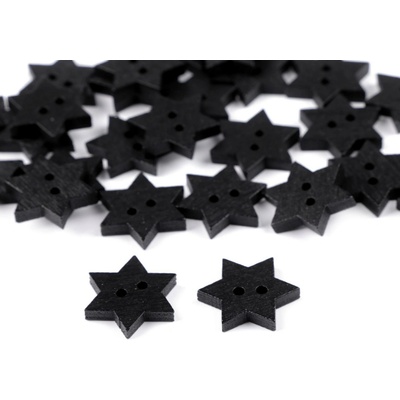 Dřevěný dekorační knoflík hvězda, střední, 9 černá