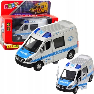 LEAN Toys Policejní Auto Kovové s Natahovacím Pohonem Zvuky Světla Měřítko 1:32