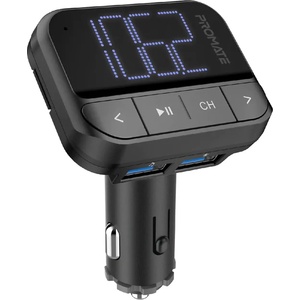Promate FM трансмитър ProMate EZFM-2, Wireless In-Car FM Transmitter With Dual USB Charging Ports Easy Plug-n-Play TF and USB Input, Черен