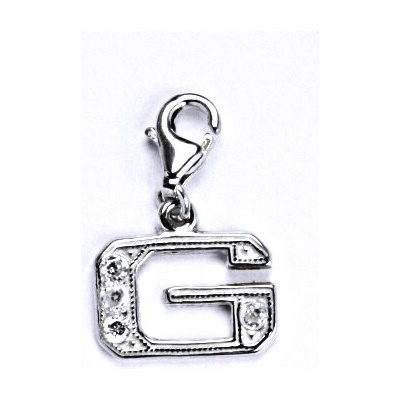 Čištín Stříbrný přívěšek na karabinku se zirkony písmenko G, P 1106