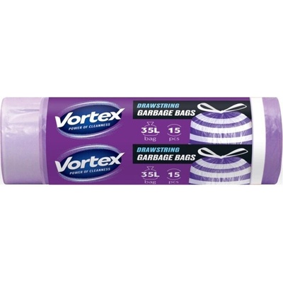 Vortex Лилаво-бели раирани с Връзки 35 л, торби за отпадъци, 15бр (4823071662597)