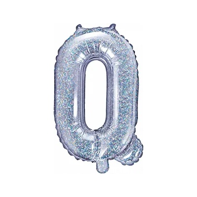 PartyDeco Балон от фолио Mini - Буква Q 35см холографичен