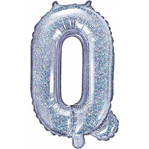 PartyDeco Балон от фолио Mini - Буква Q 35см холографичен