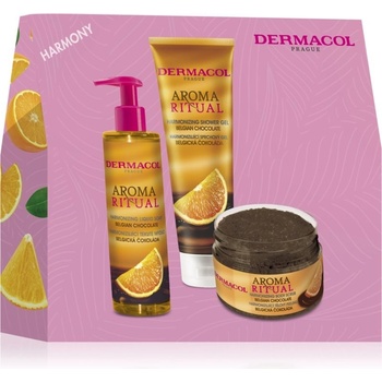 Dermacol Aroma Ritual Belgian Chocolate sprchový gel 250 ml + mýdlo na ruce 250 ml + tělový peeling 200 g dárková sada