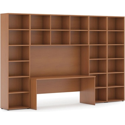 Zostavy knižníc INTEGRO so stolom, vyšší/šírší, 3550x700/400x2300 mm, čerešňa